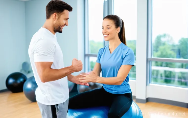 도수치료와 물리치료 비교 - **Prompt 1: Physical Therapy for Shoulder Rehabilitation**
    "A female physical therapist, mid-30s...