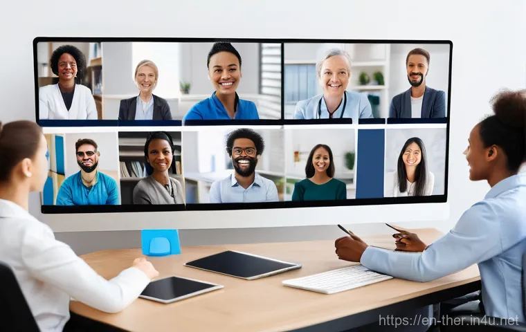 물리치료사의 학습 커뮤니티 활용 - **Prompt 1: Global Online Collaboration for Research Discussion**
    `An overhead shot of a diverse...