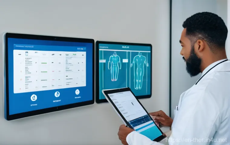 물리치료사의 업무 기록 관리 - **Prompt:** A diverse group of healthcare professionals, including physical therapists and administr...