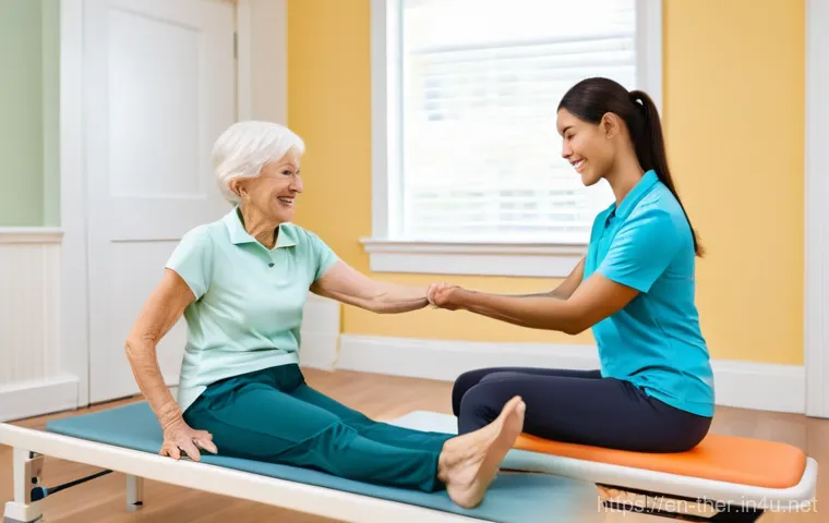 물리치료사의 업무 기록 관리 - **Prompt:** A diverse group of healthcare professionals, including physical therapists and administr...