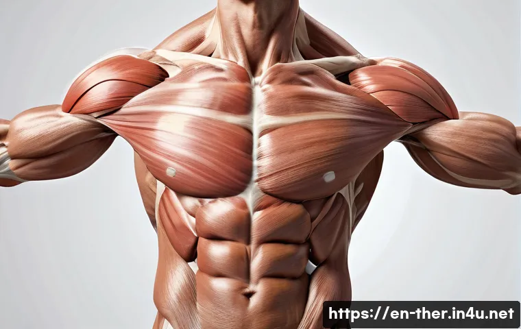 물리치료사가 알아야 할 해부학 - A detailed and realistic anatomical illustration of the human shoulder complex in motion, highlighti...