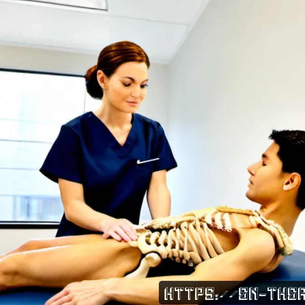초보 물리치료사를 위한 가이드 - Photorealistic bright outpatient rehabilitation clinic, a novice physical therapist in navy scrubs a...